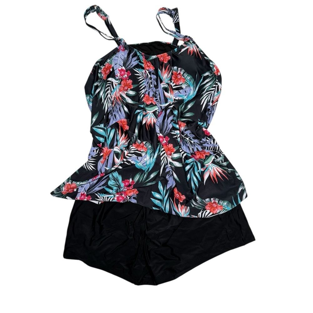 Hanna Nikole‎ tropical tankini shorts bikini 24W new swim suit